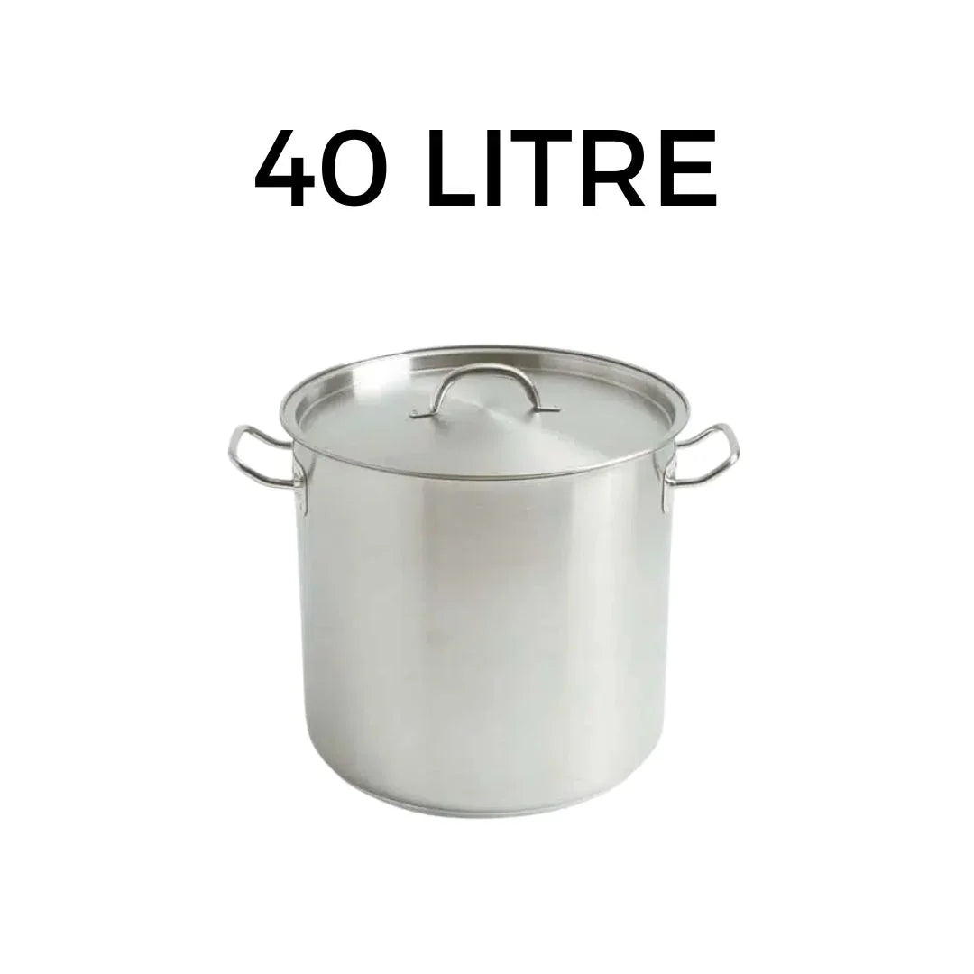 Large 40 litre stainless steel stock pot with lid and side handles