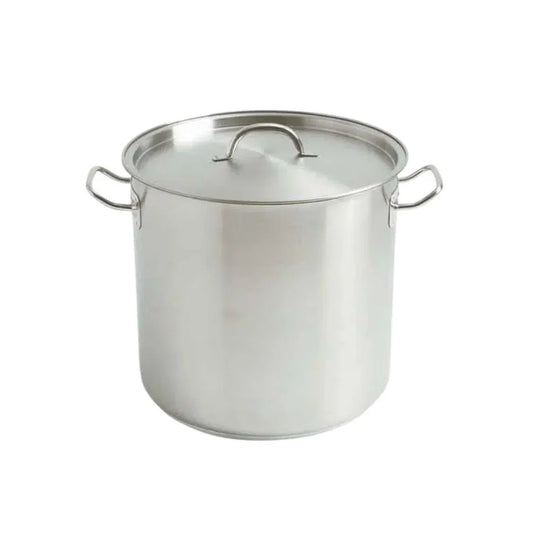 Large stainless steel stock pot with lid and side handles