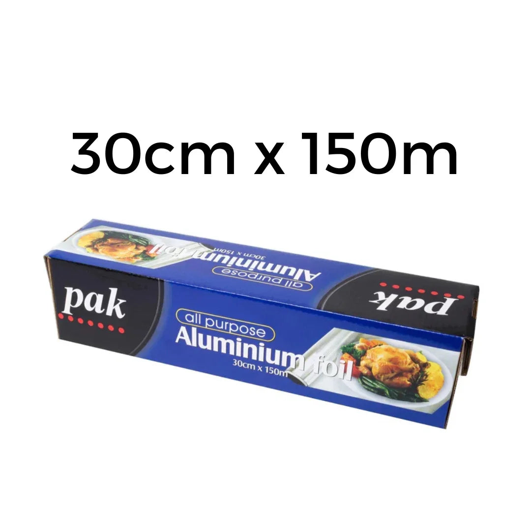 Pak all purpose aluminium foil roll, 30cm x 150m, in blue packaging