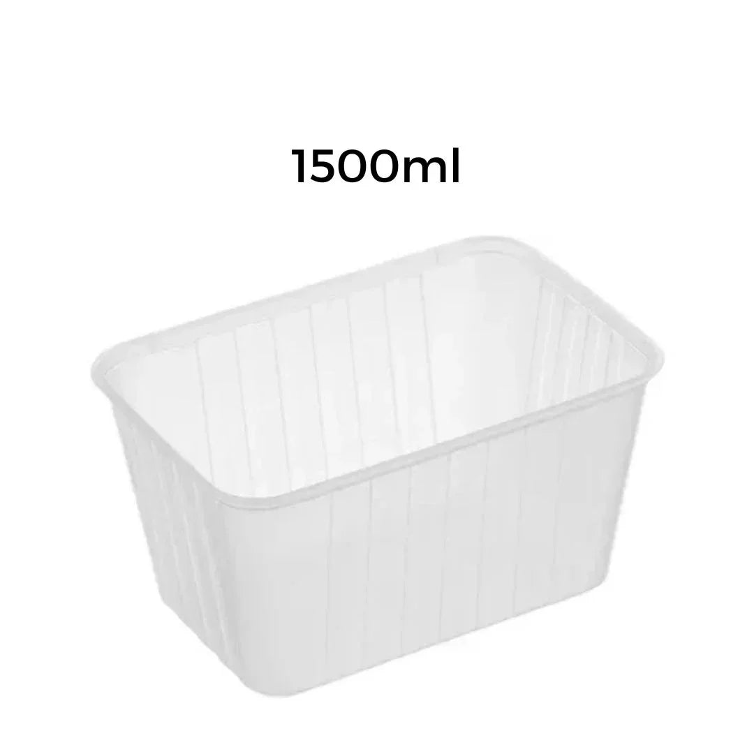 Clear plastic rectangular food container with 1500ml capacity