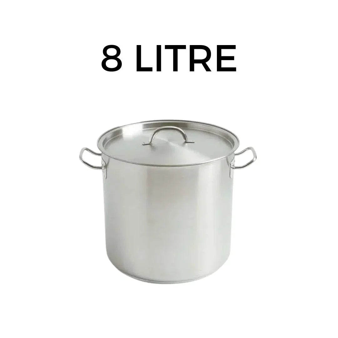 8 Litre stainless steel stock pot with lid and side handles
