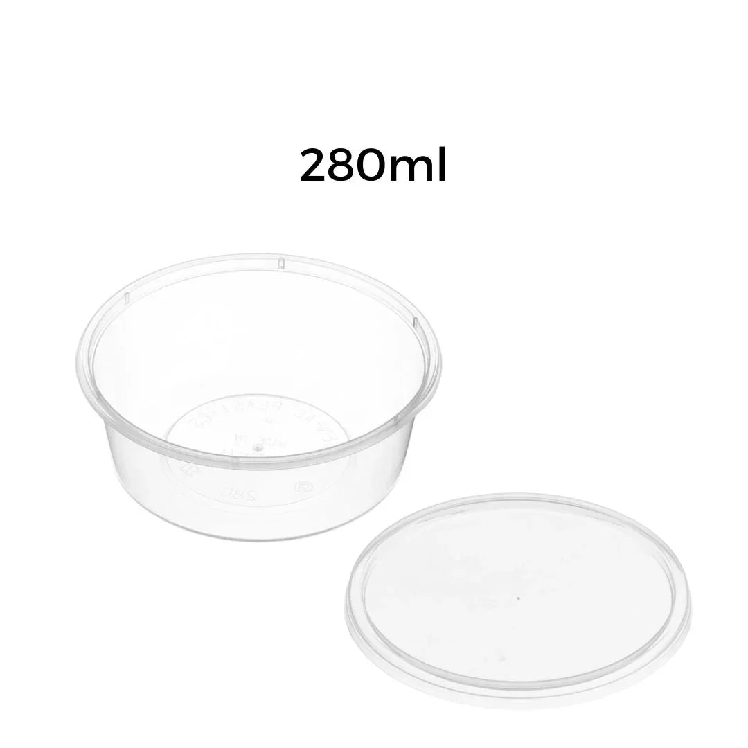 Clear plastic 280ml disposable container with lid