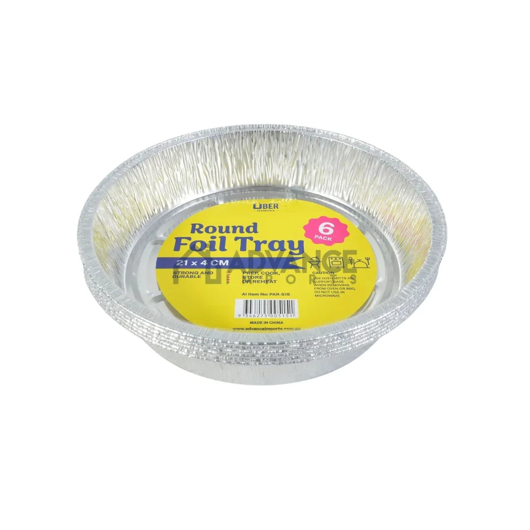 Round disposable aluminium foil tray, 21 x 4 cm, pack of 6 for catering and food packaging