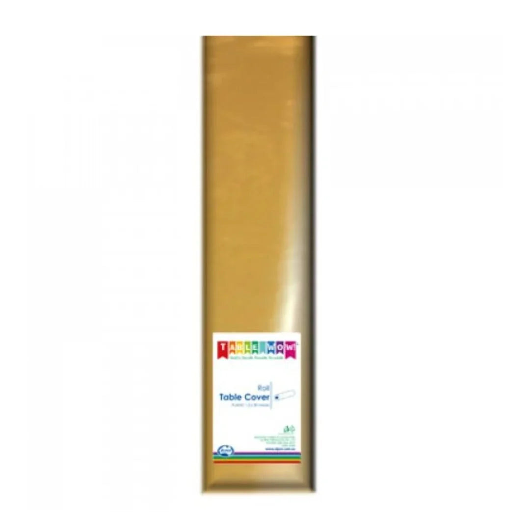 Gold plastic disposable table cover for parties and catering events