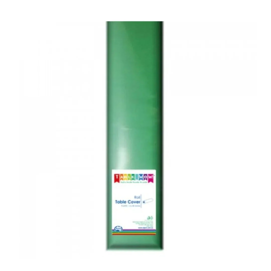 Roll of green plastic disposable table cover for parties and catering