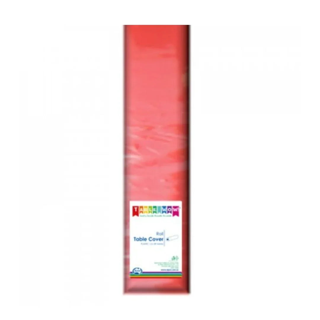 Red plastic disposable table cover roll from Table Wow