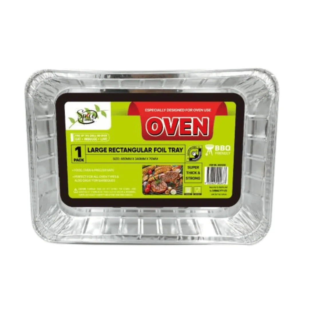 Single large rectangular disposable aluminum foil oven tray for catering and BBQ