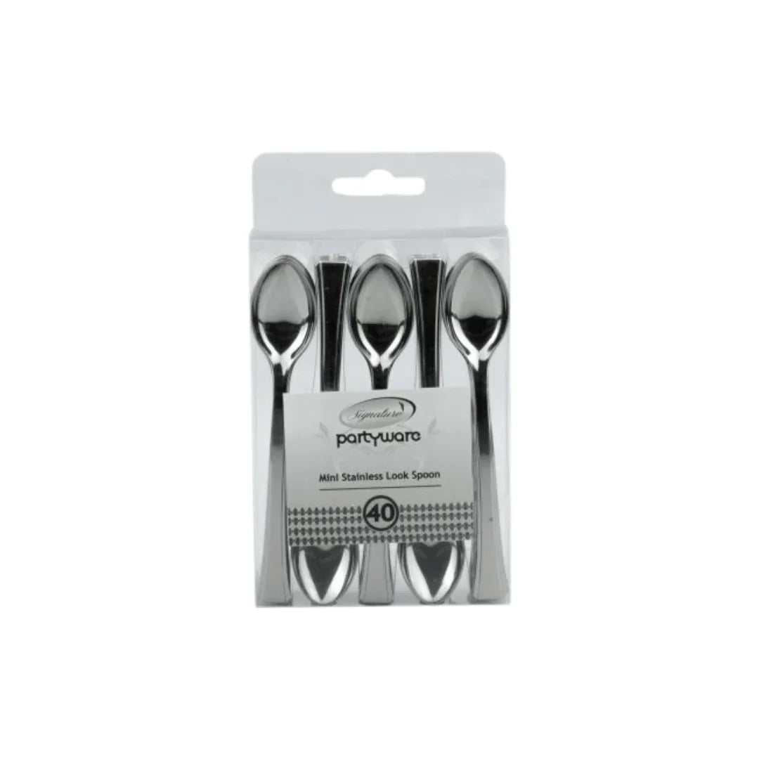 Pack of 40 Signature Partyware mini stainless look disposable spoons