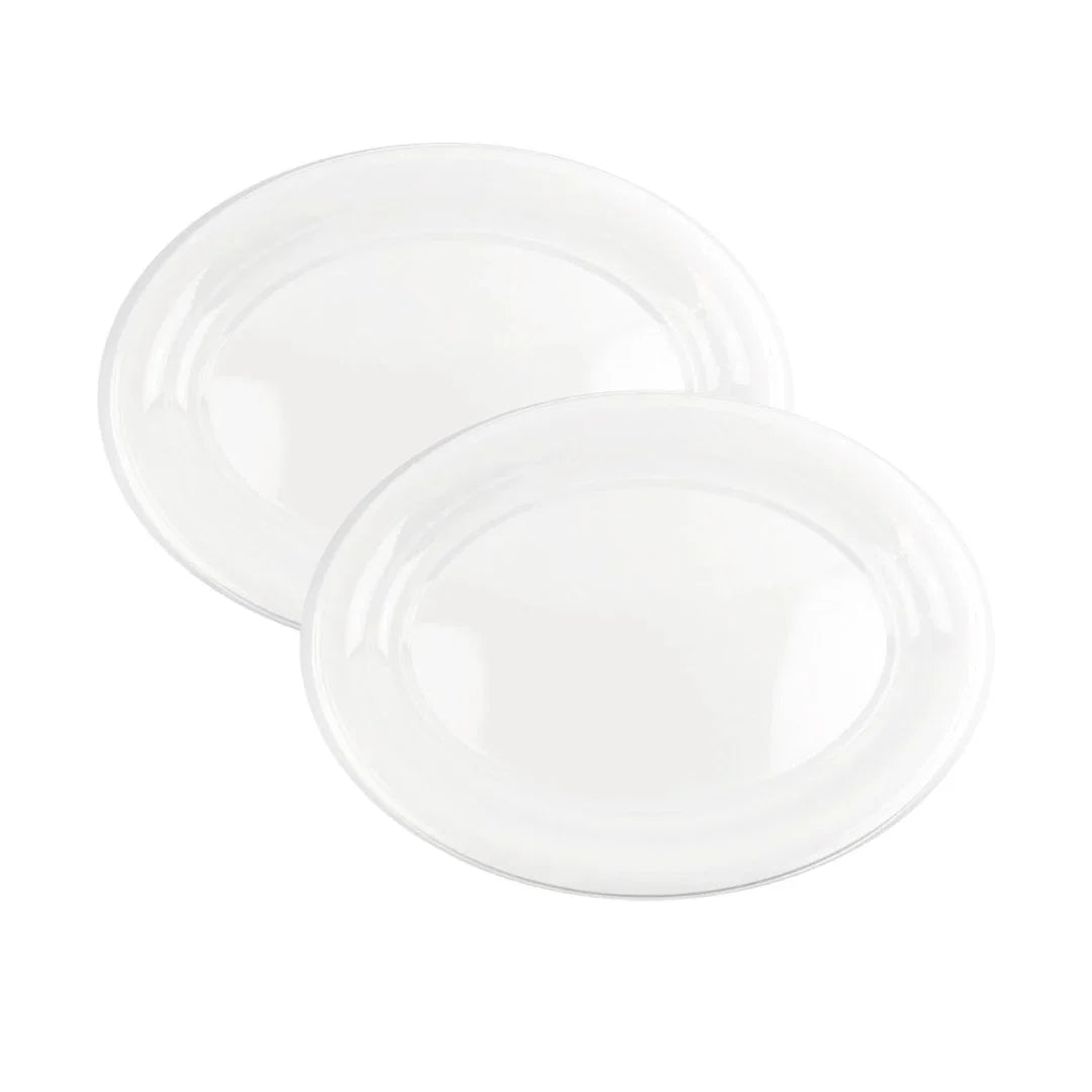 Two clear plastic oval platters for catering and food service