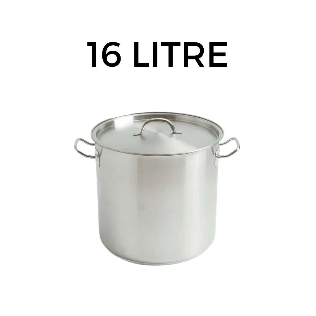 Stainless steel 16 litre stock pot with lid and side handles