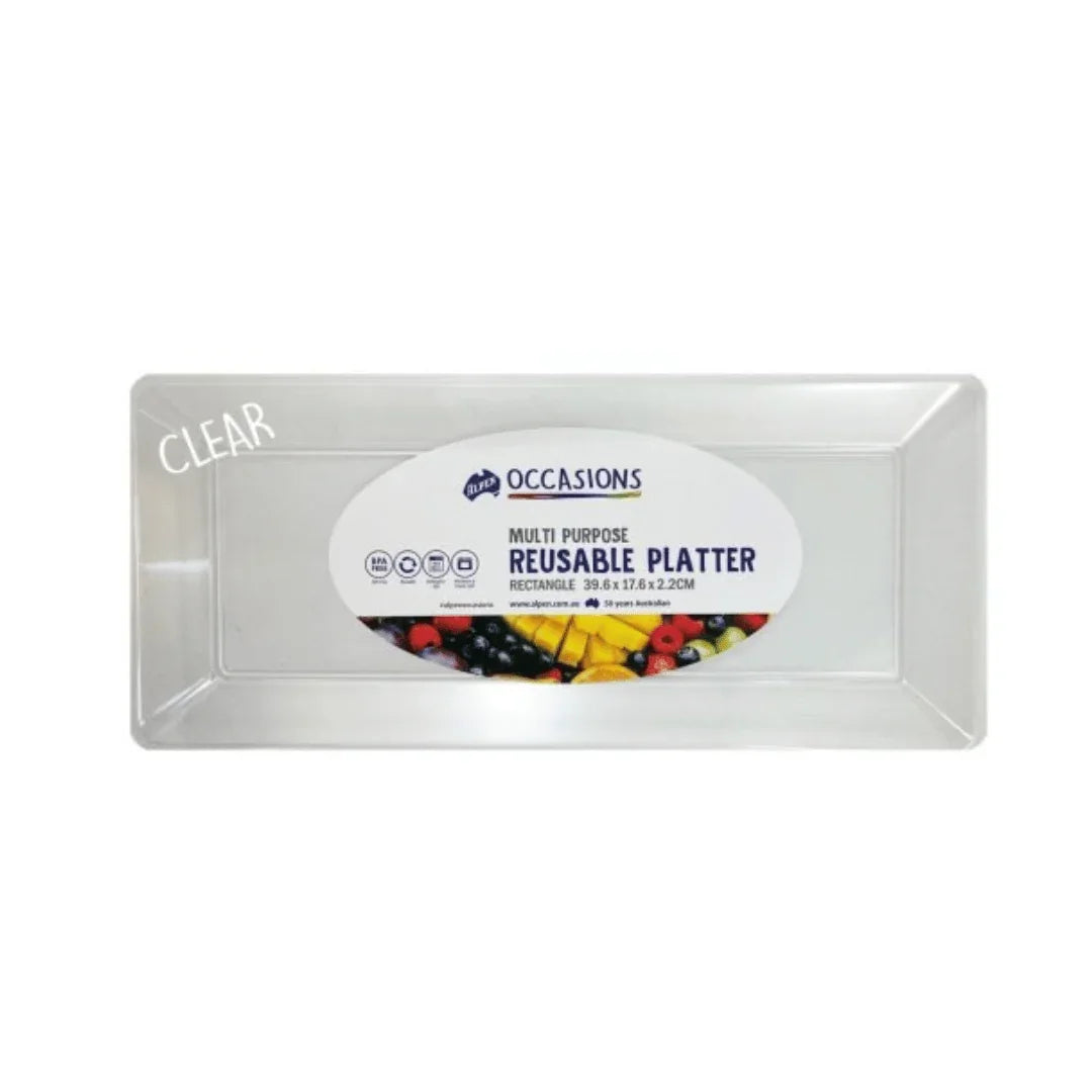Clear rectangular multi purpose reusable platter for catering and parties