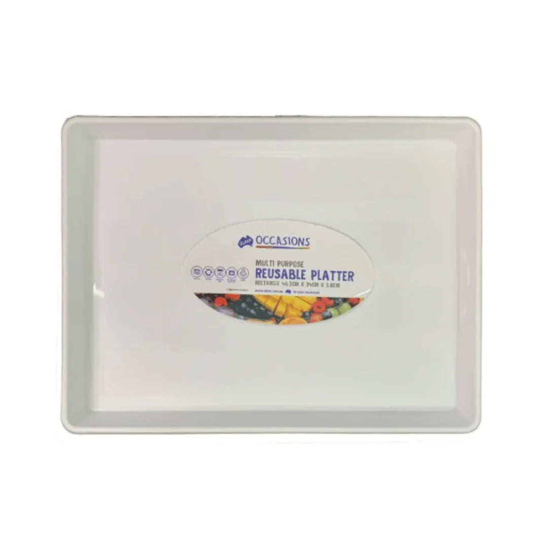 White rectangular multi purpose reusable platter from Occasions