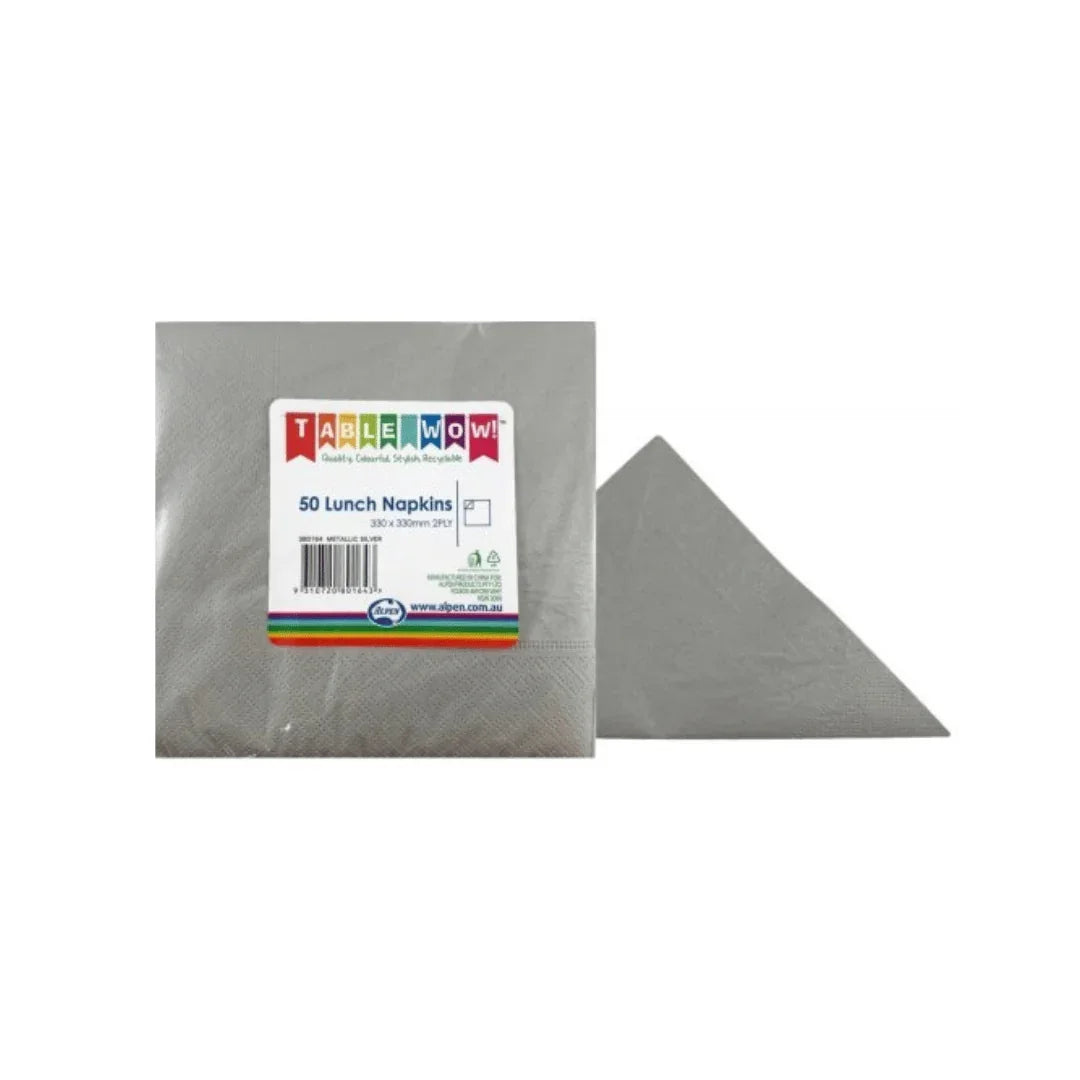 Pack of 50 Table Wow metallic silver 2-ply lunch napkins