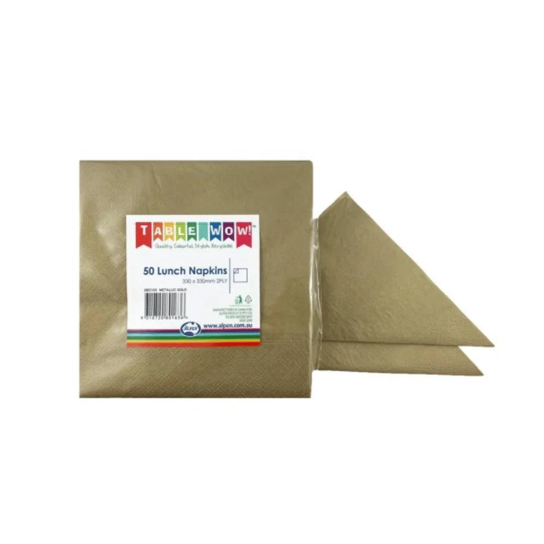 Pack of 50 Table Wow metallic gold 2-ply lunch napkins