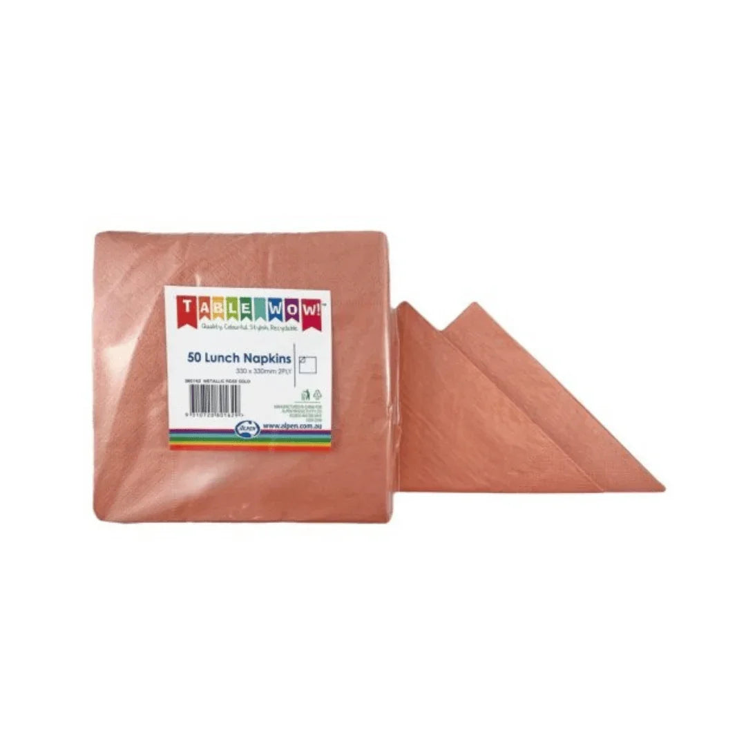 Table Wow pack of 50 metallic rose gold lunch napkins