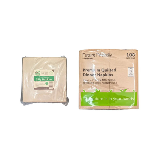 Two packs of Future Friendly Premium Quilted Brown Dinner Napkins