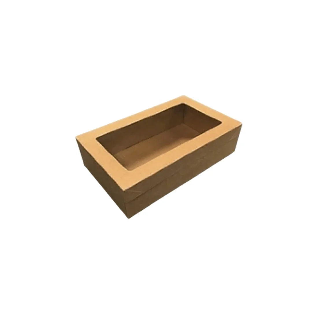 Brown kraft paper pastry box with a rectangular clear window