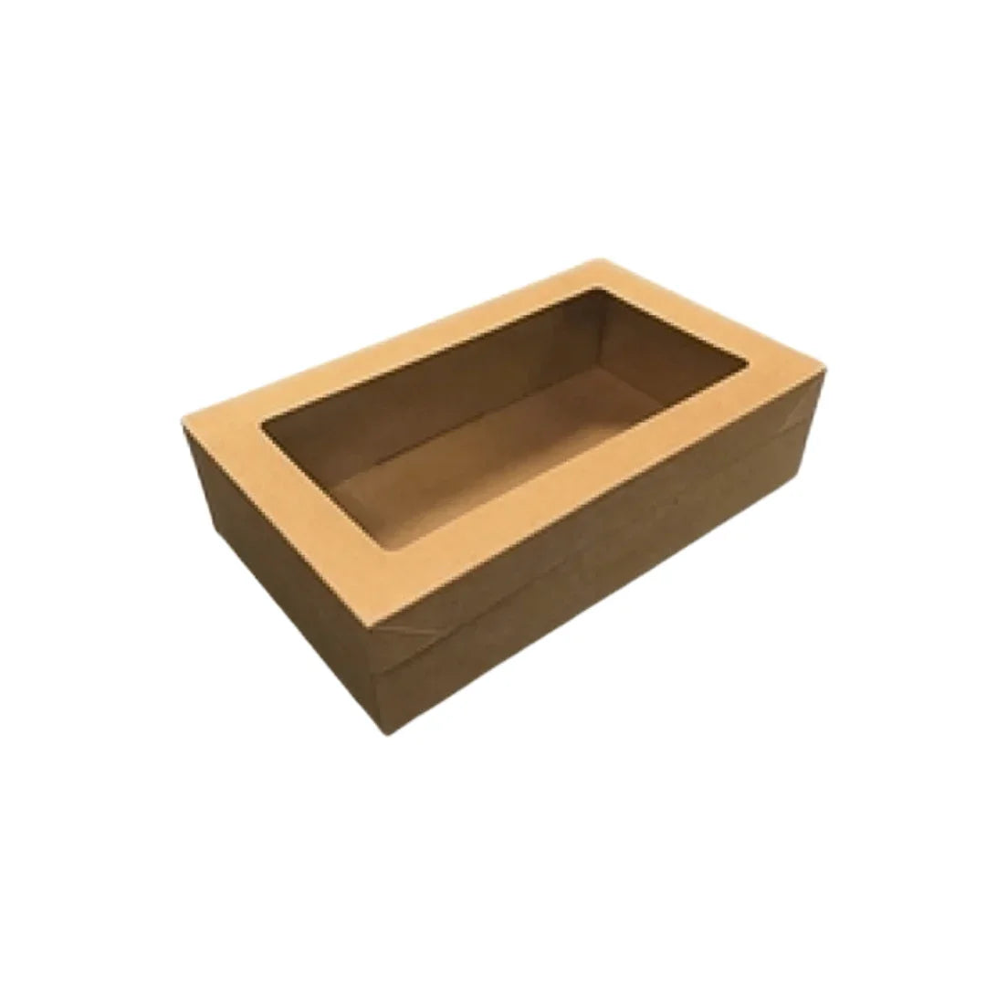 Brown kraft paper rectangular packaging box with a viewing window