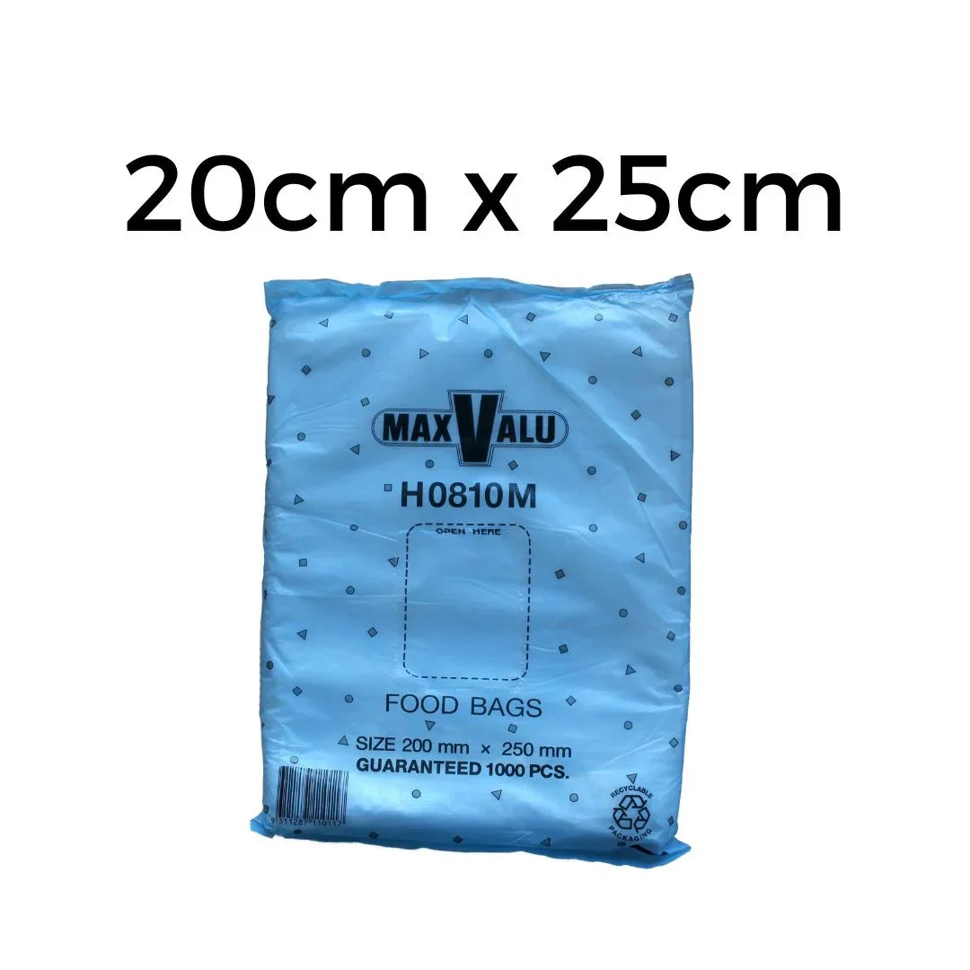 Pack of 1000 MaxValu blue plastic food bags, size 200mm x 250mm
