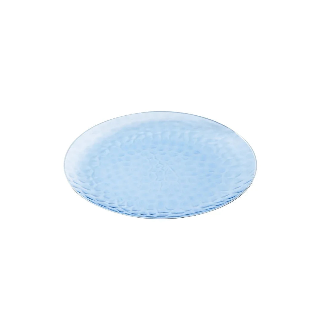 Light blue textured plastic disposable plate