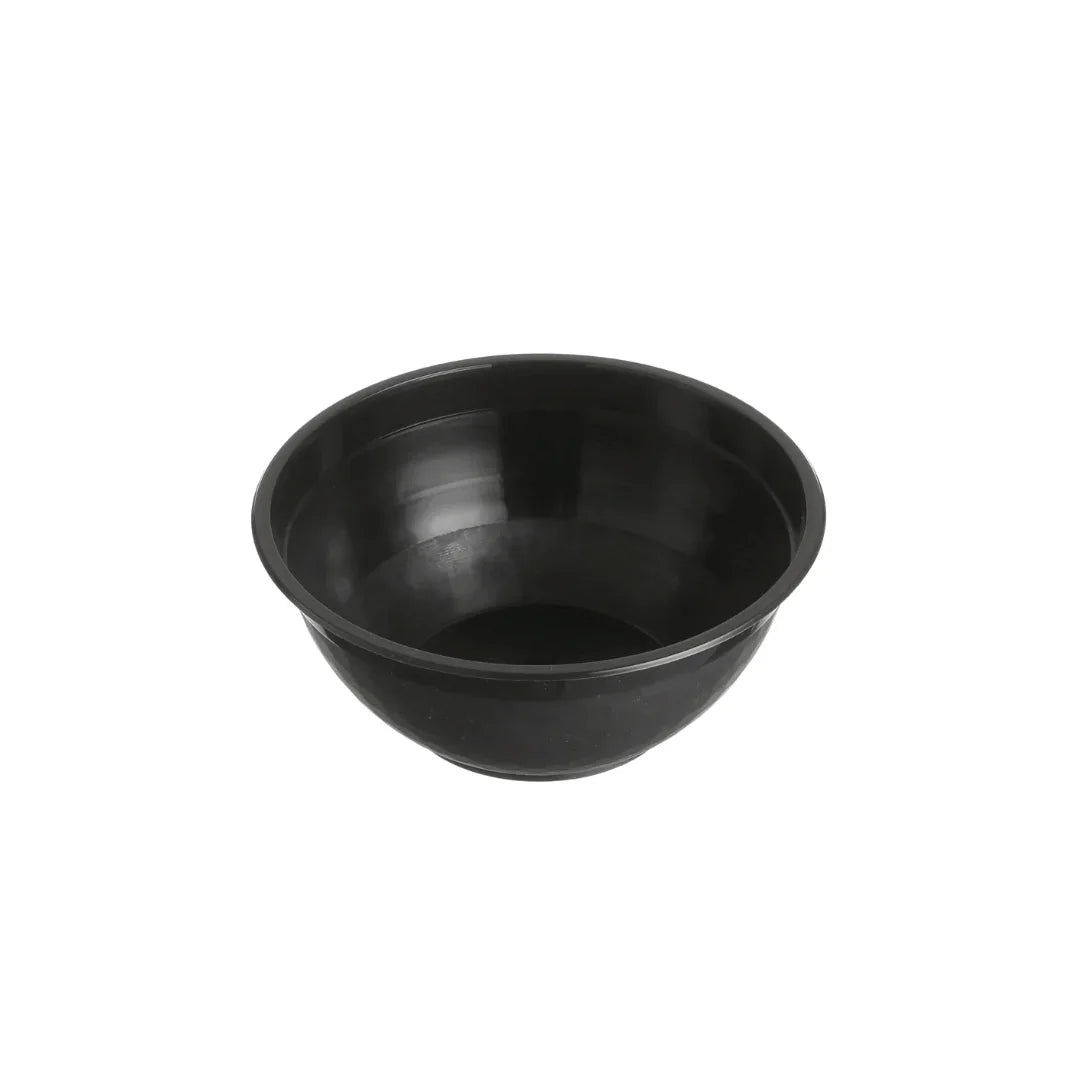 Black plastic disposable catering bowl isolated on a white background