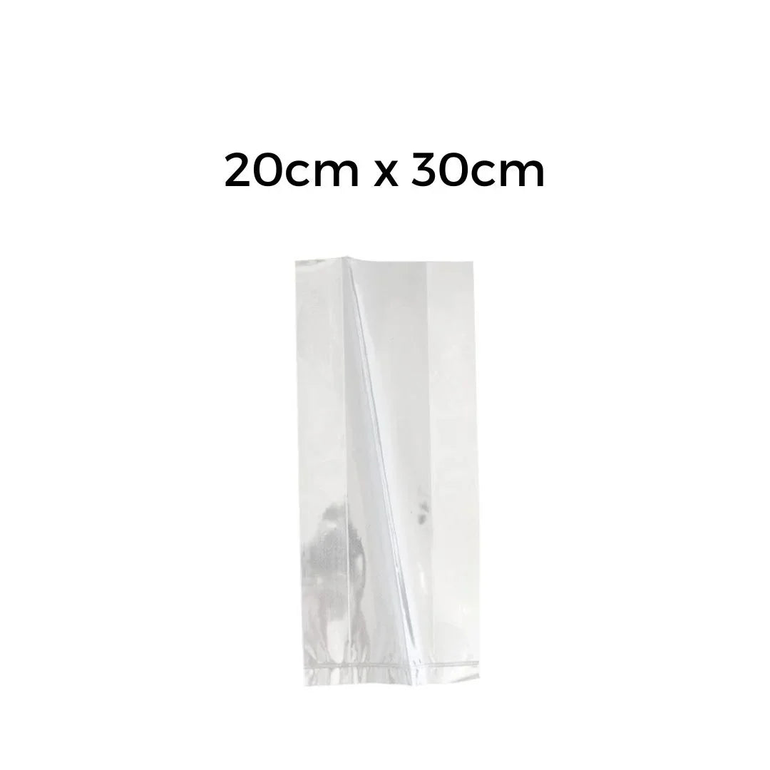 Clear plastic packaging bag, size 20cm x 30cm