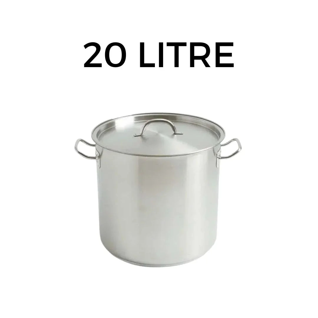 20 Litre stainless steel stock pot with lid and side handles