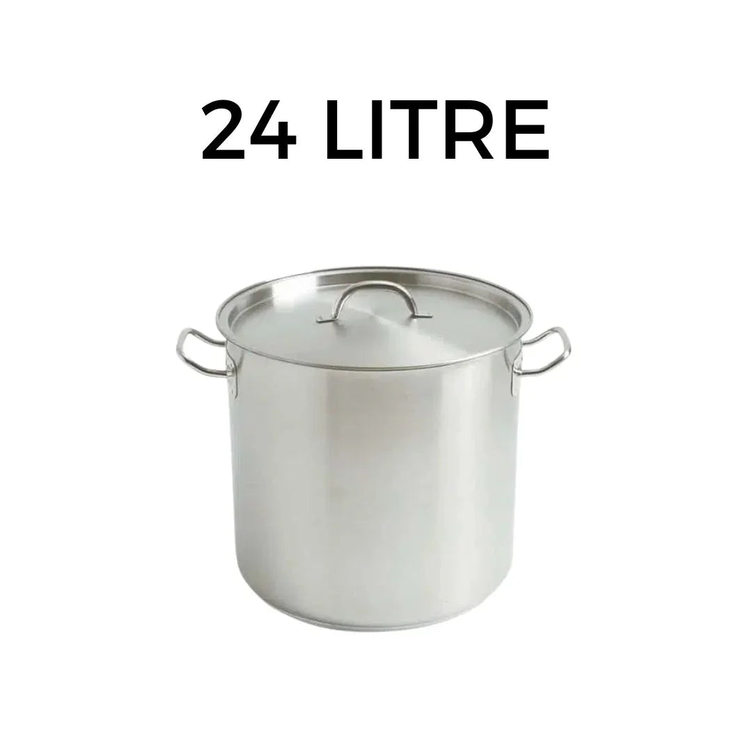 Stainless steel 24 litre stock pot with lid and side handles