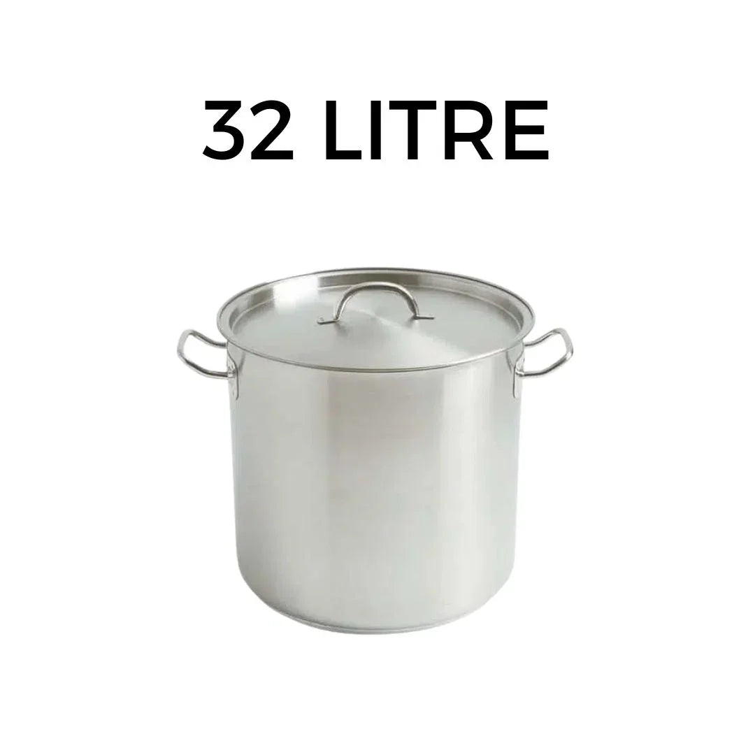 32 litre stainless steel stock pot with lid and side handles