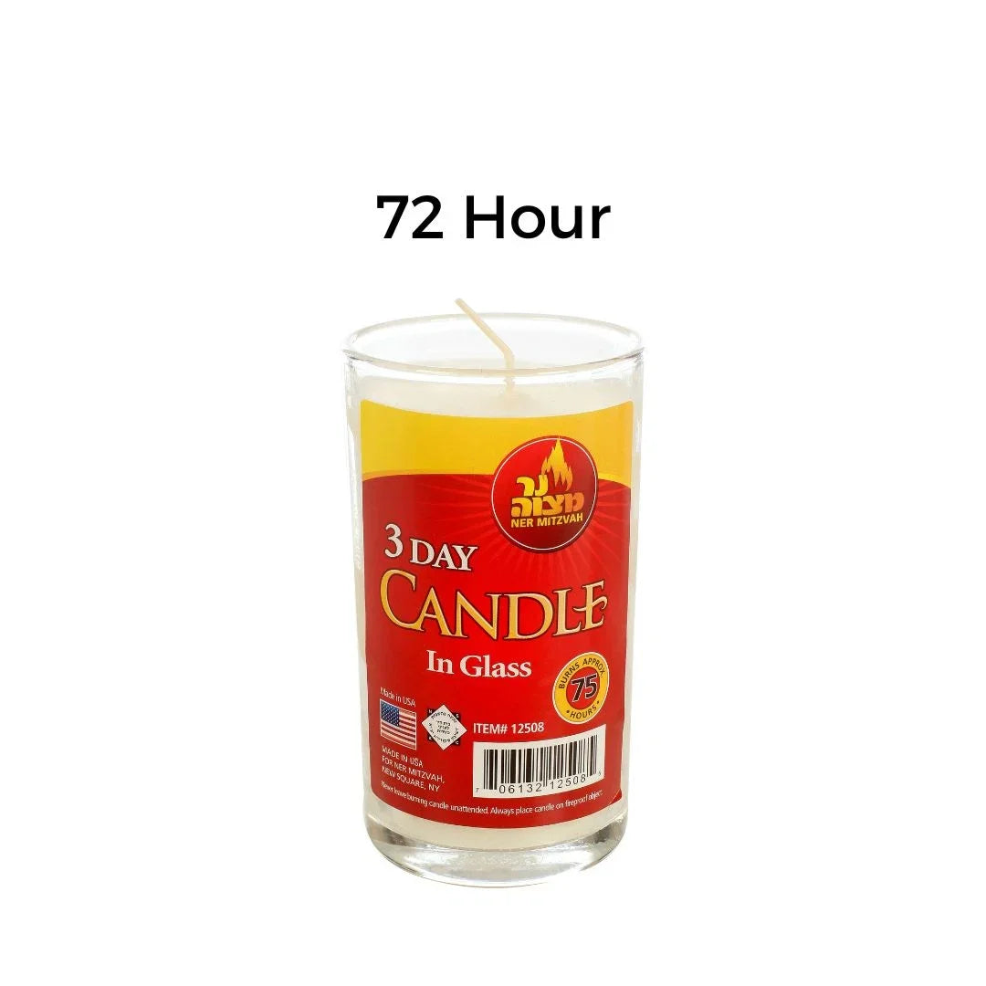 Ner Mitzvah 3 Day 72 Hour memorial candle in a clear glass jar