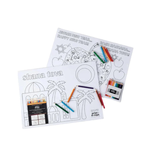 Rosh Hashanah coloring sheets with colored pencils and markers for children