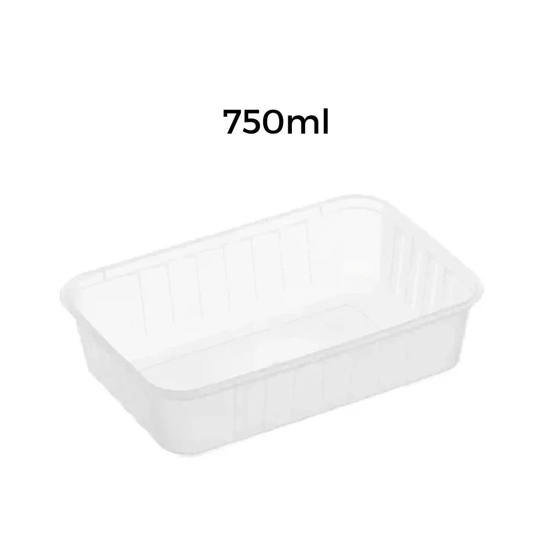 Clear plastic 750ml rectangular disposable food container