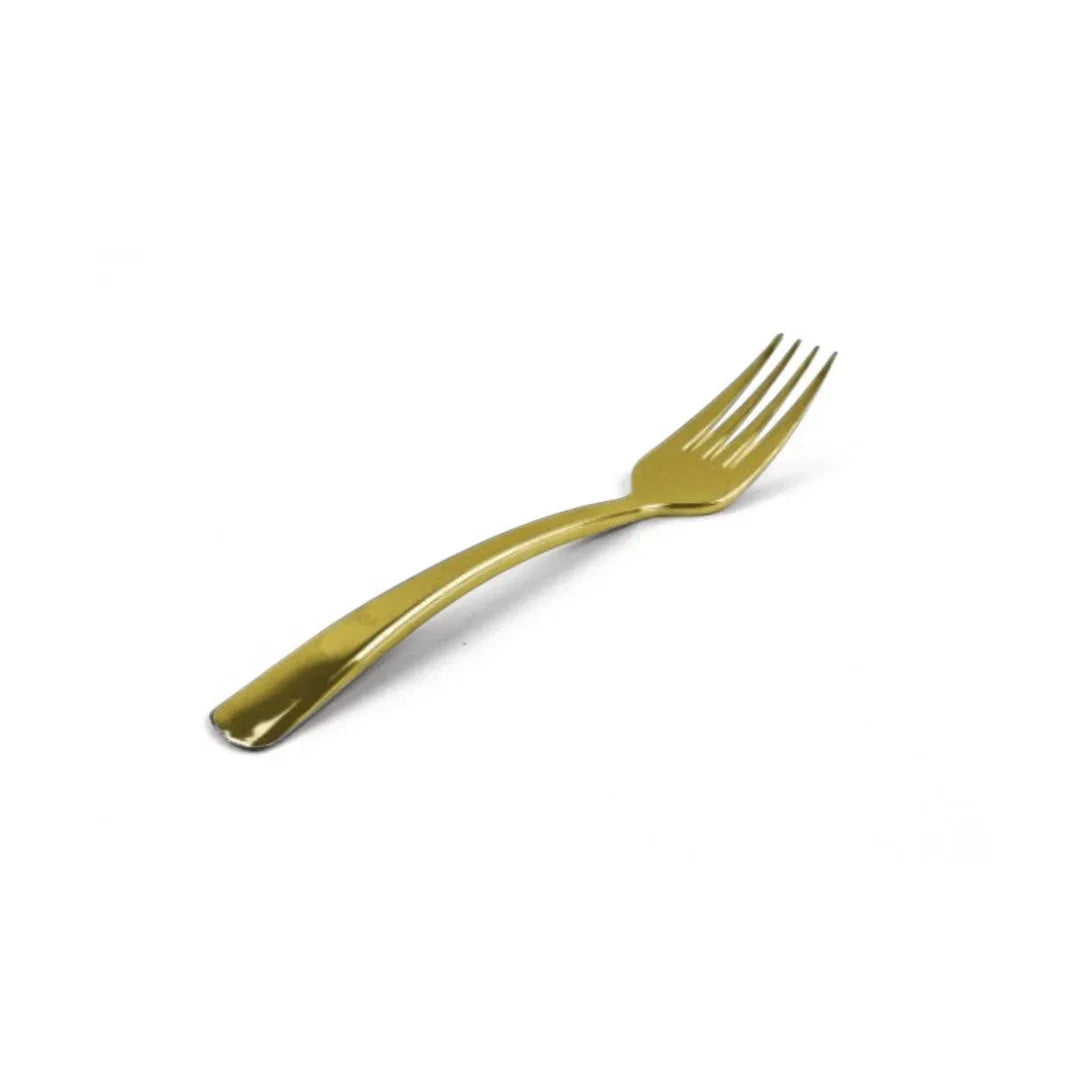 Elegant gold plastic disposable fork isolated on a white background