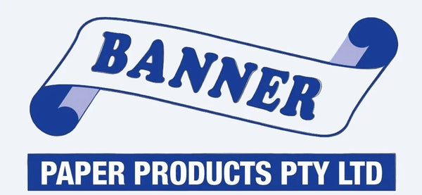 Banner Paper Products Pty Ltd logo featuring a blue and white curling banner.