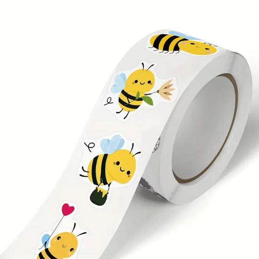 Roll of white adhesive tape featuring cute cartoon bee stickers.