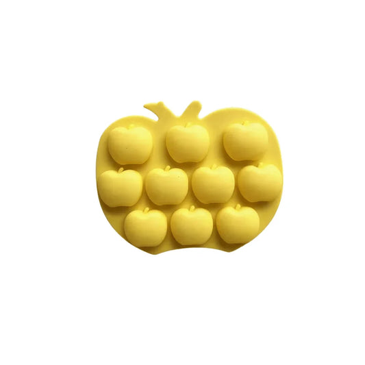 Yellow apple-shaped silicone mold with nine apple-shaped cavities