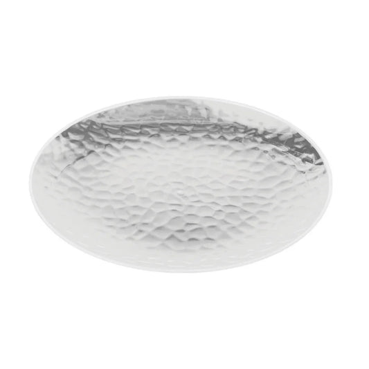 Silver hammered effect oval plastic catering platter