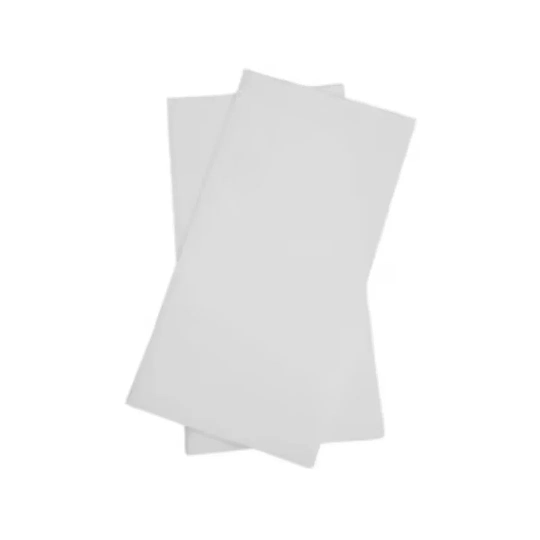 Two blank white rectangular sheets of paper overlapping on a white background.