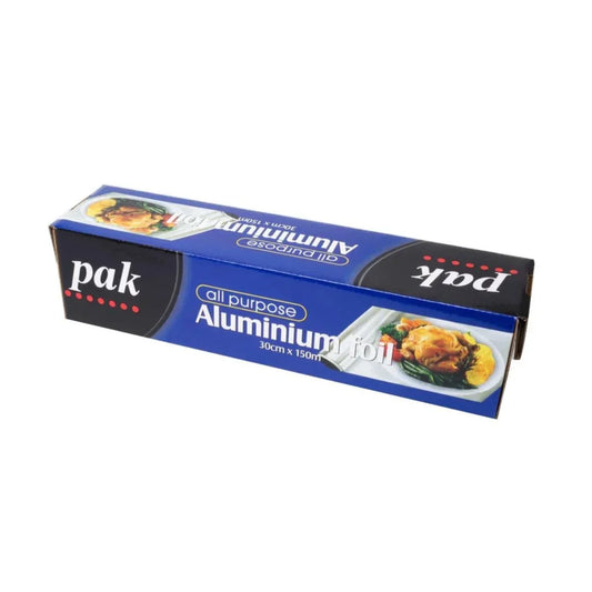 Pak all purpose aluminium foil roll, 30cm x 150m, in blue packaging