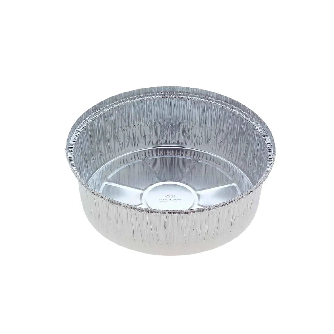 Round disposable aluminum foil cake pan for catering and baking