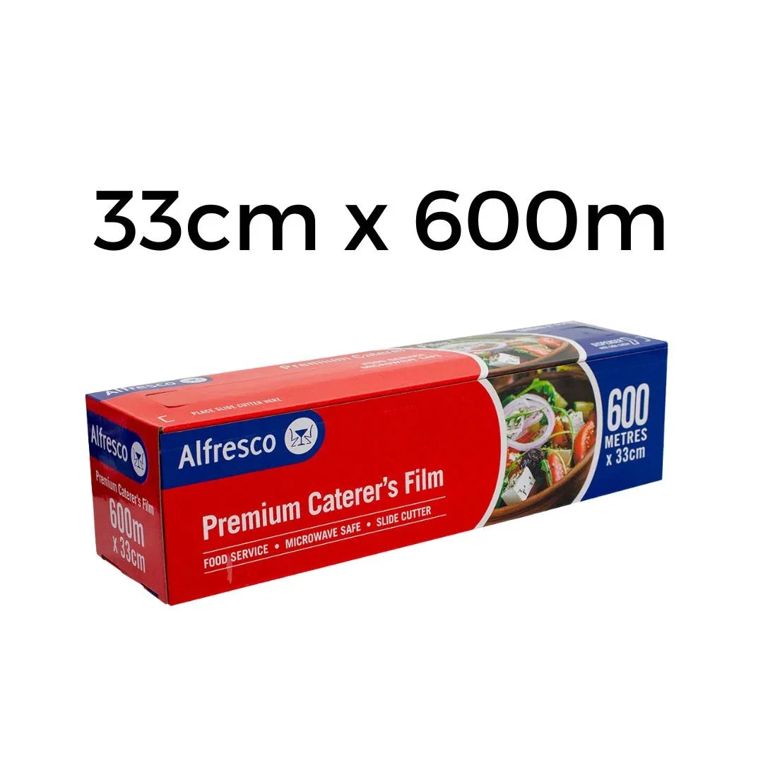 Alfresco Premium Caterer's Film cling wrap, 33cm x 600m, in red packaging