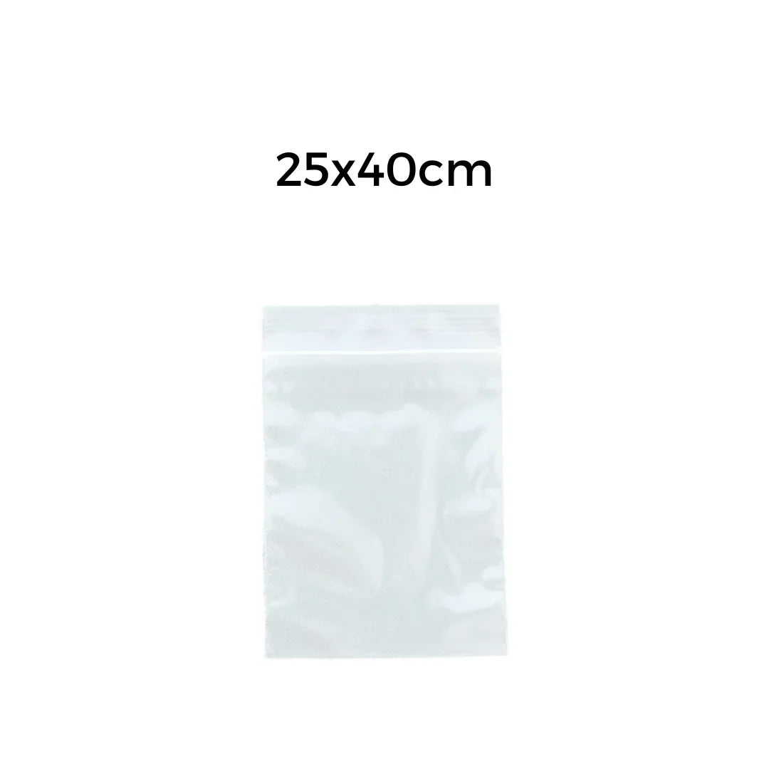 Clear plastic ziplock packaging bag, size 25x40cm
