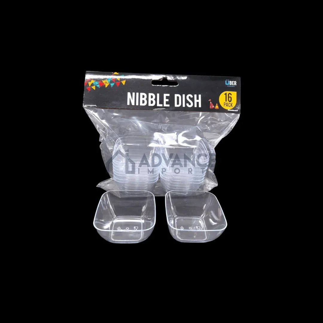 16 pack of clear plastic square nibble dishes for catering and party supplies