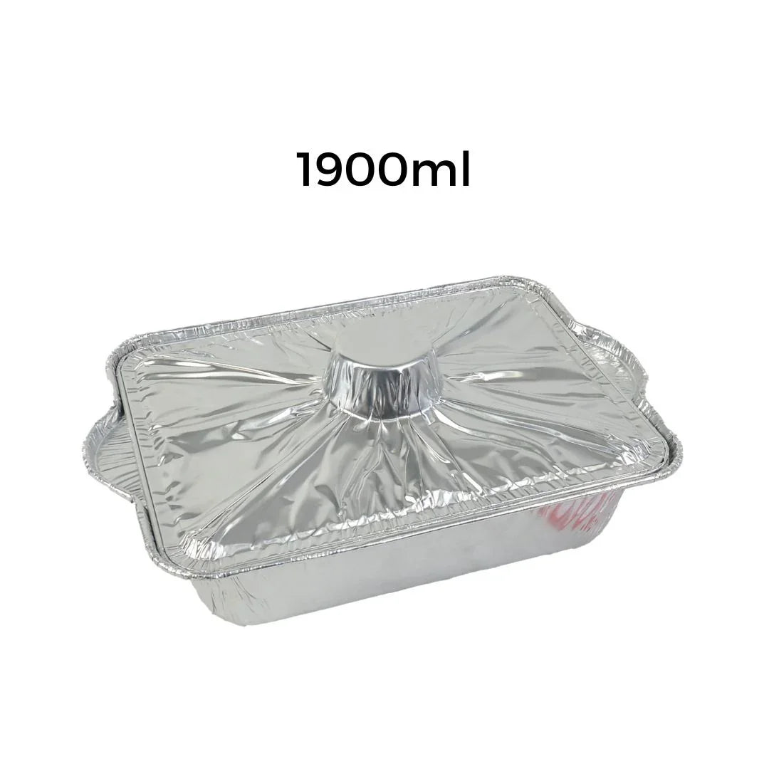 Disposable aluminum foil catering tray with lid, 1900ml capacity