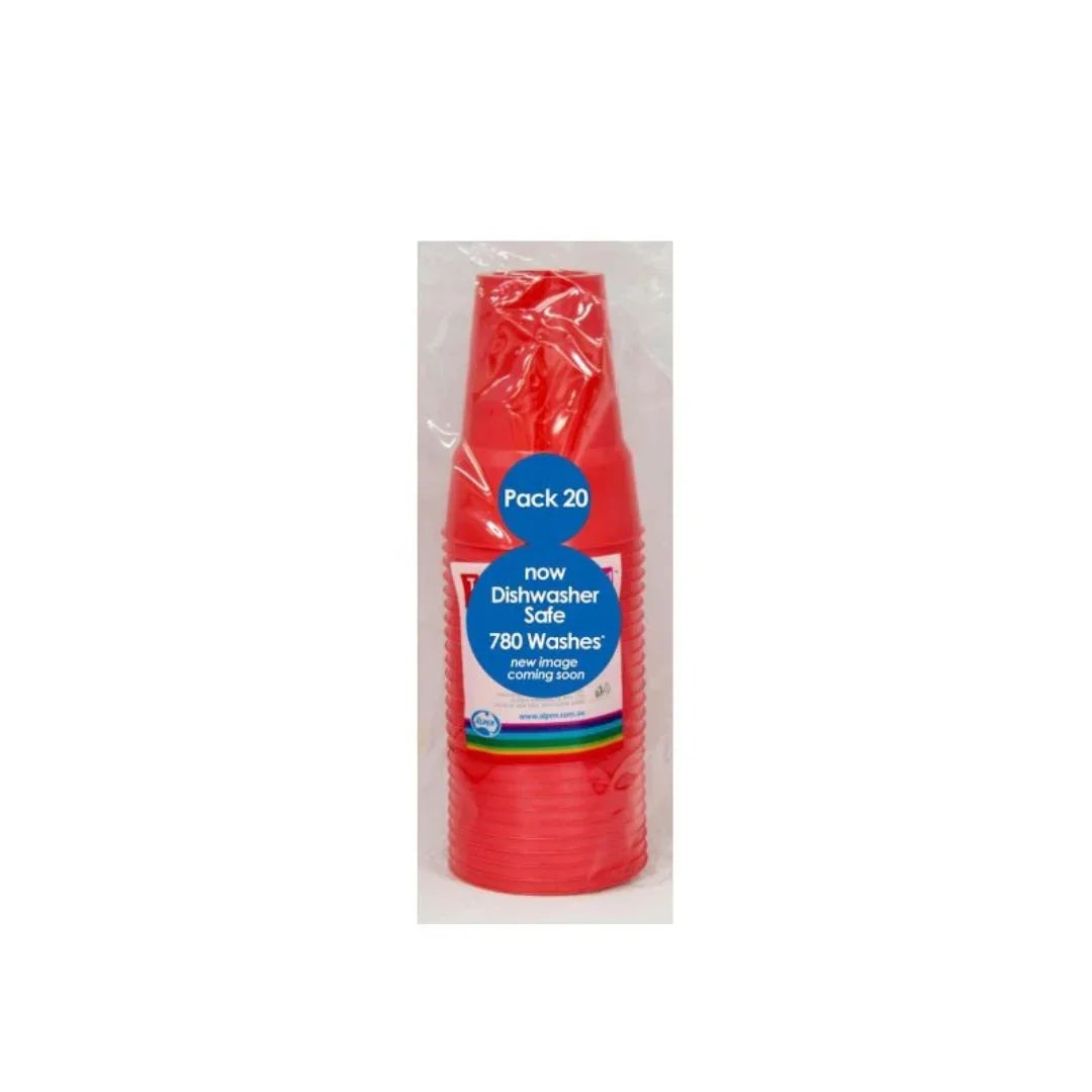 Pack of 20 red dishwasher-safe plastic drinking straws