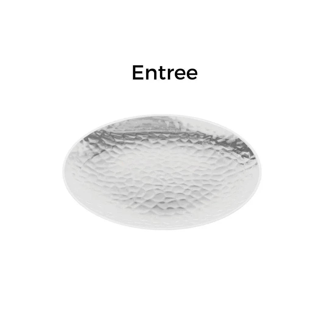 Silver hammered effect plastic entree plate