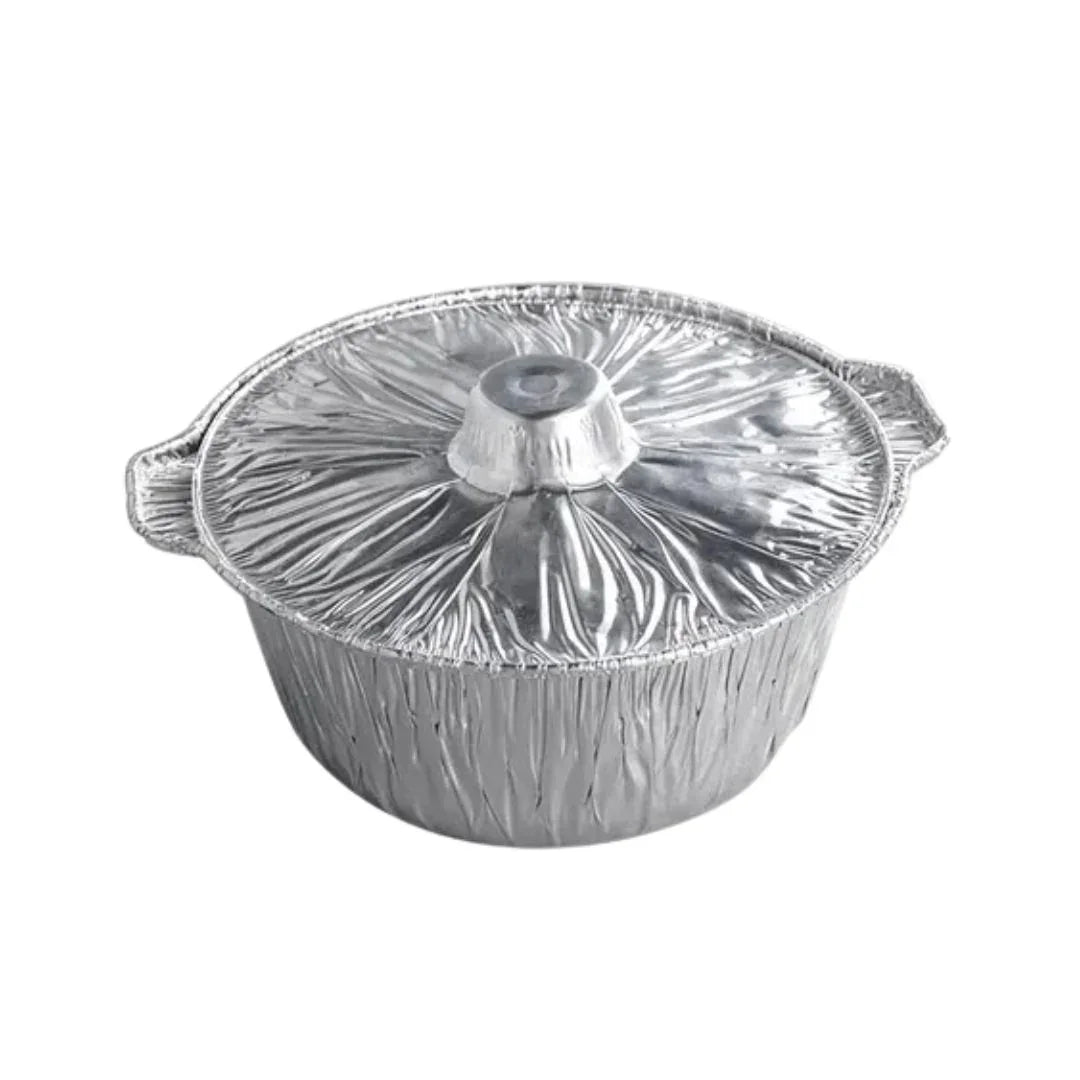 Disposable round aluminum foil container with lid for catering and food packaging
