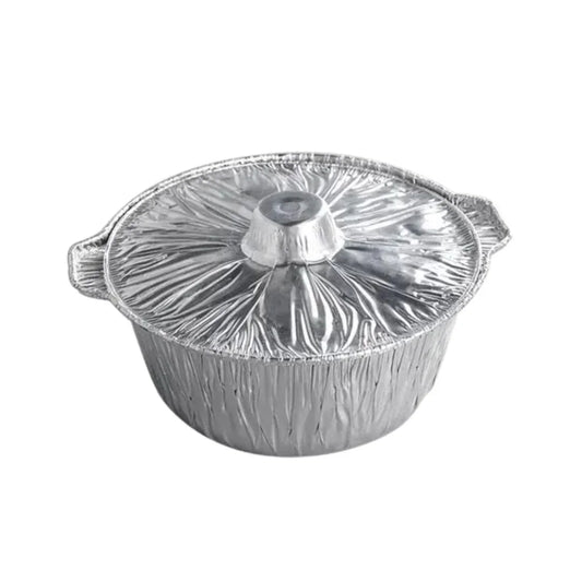 Disposable round aluminum foil container with lid for catering and food packaging