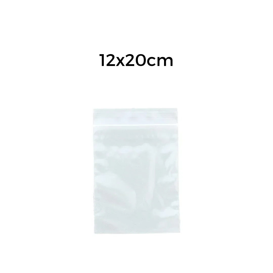 Clear plastic ziplock packaging bag, size 12x20cm