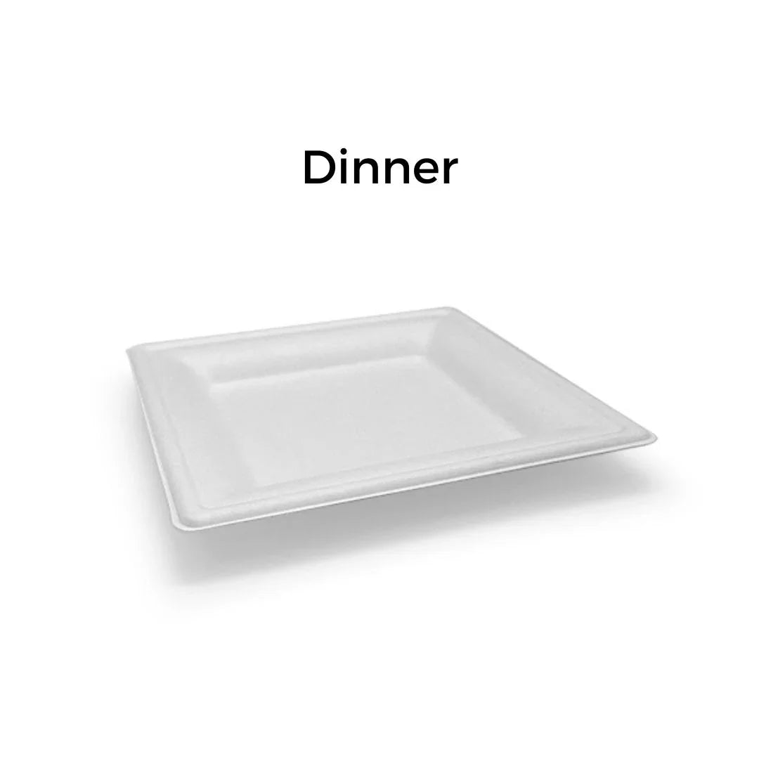 White disposable square dinner plate for catering and party supplies
